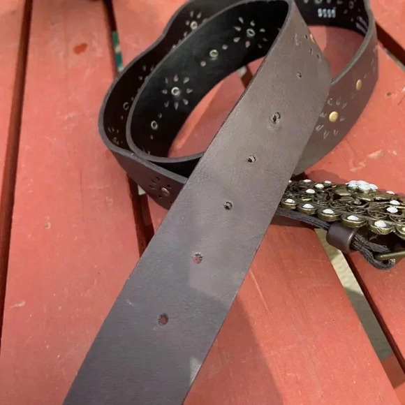 Source Unknown Faux Leather Belt w Filigree Buckle w Faux Crystals XL Brown - Picture 5 of 10